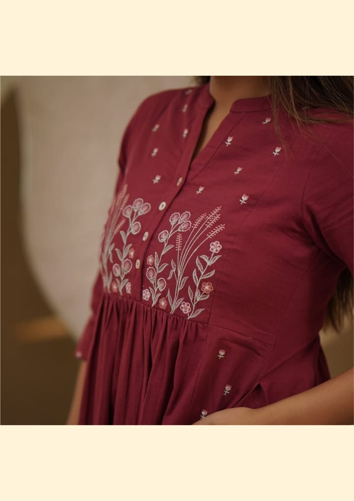 Dark Mauve Straight Embroidered Cotton Kurta Pant
