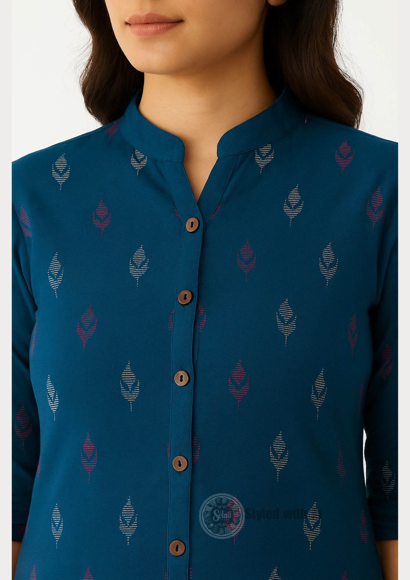 Navy Blue A-Line Printed Cotton Kurta Pant