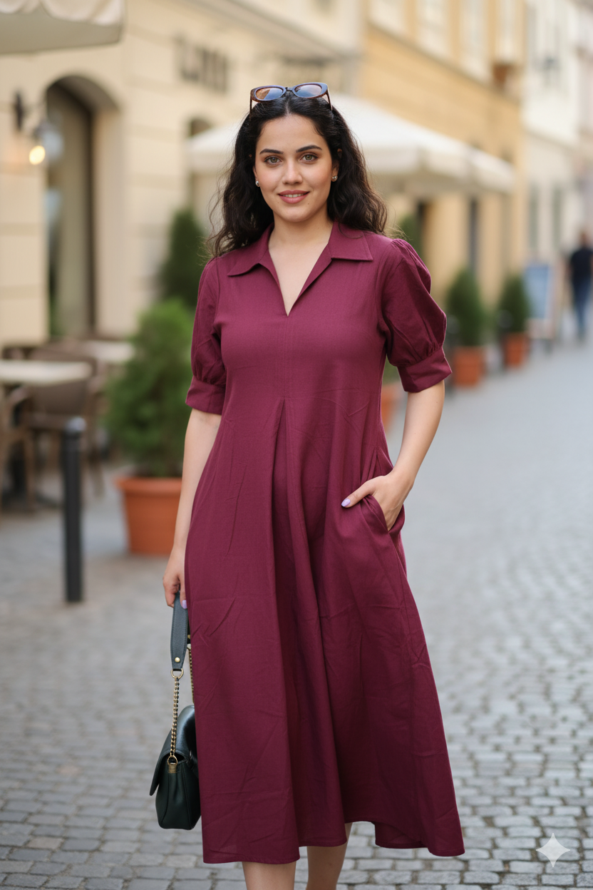 Maroon Midi Dress