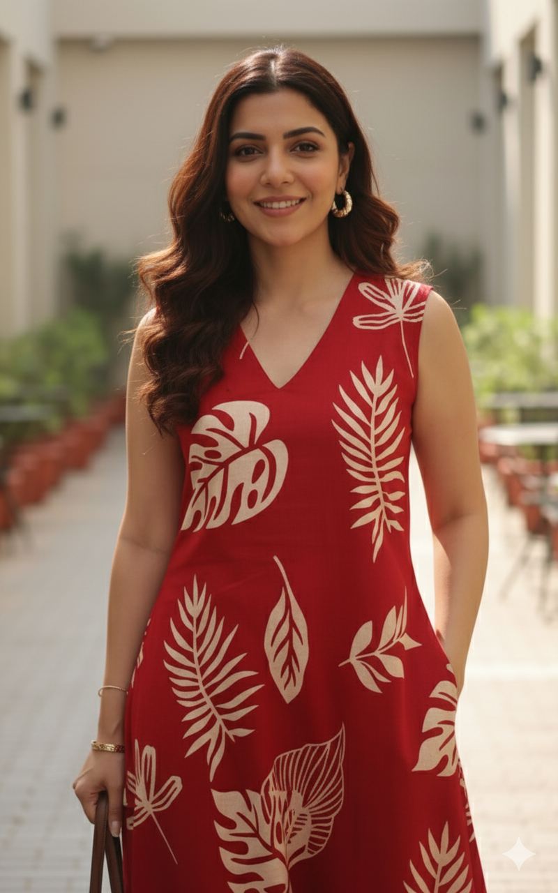 Red Printed Cotton Co-ord Set