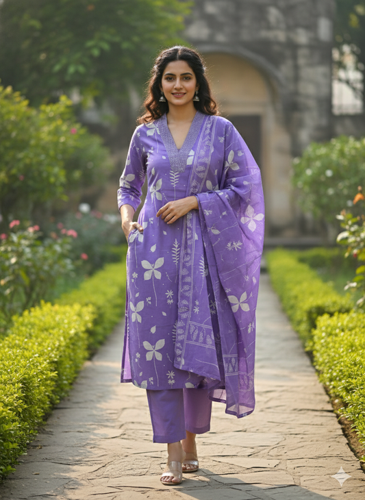 Lilac Floral Print Suit Set