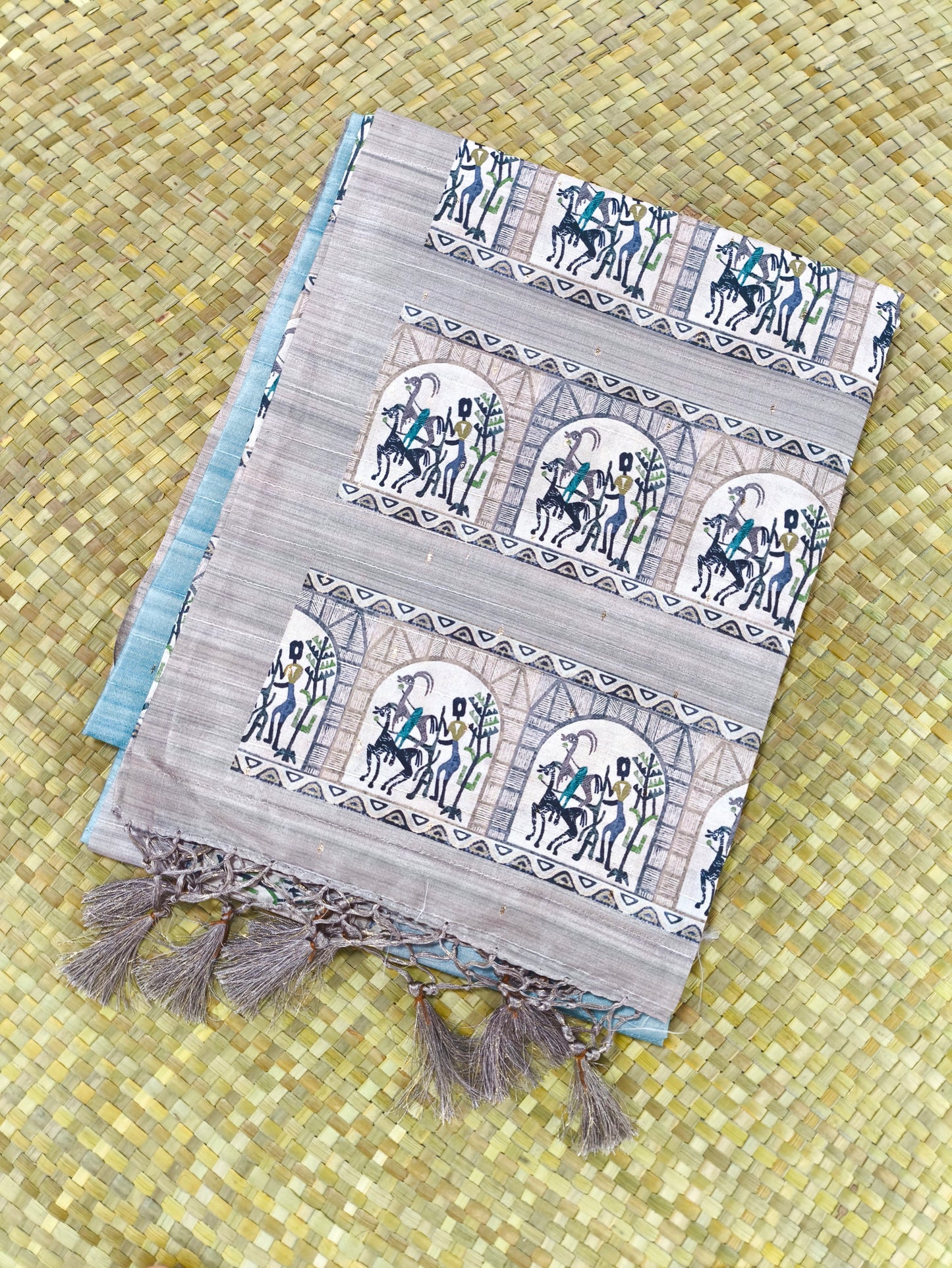 Seablue with Modern Print Saree