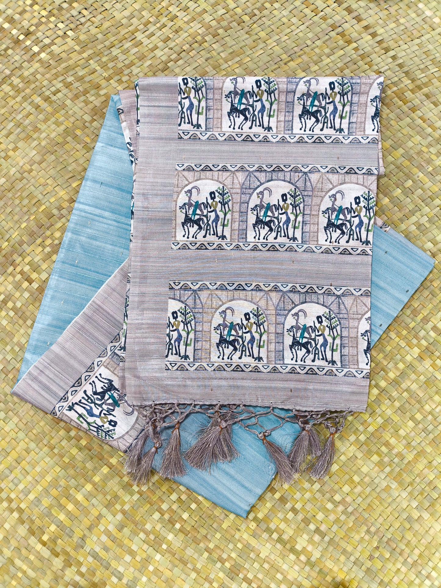 Seablue with Modern Print Saree