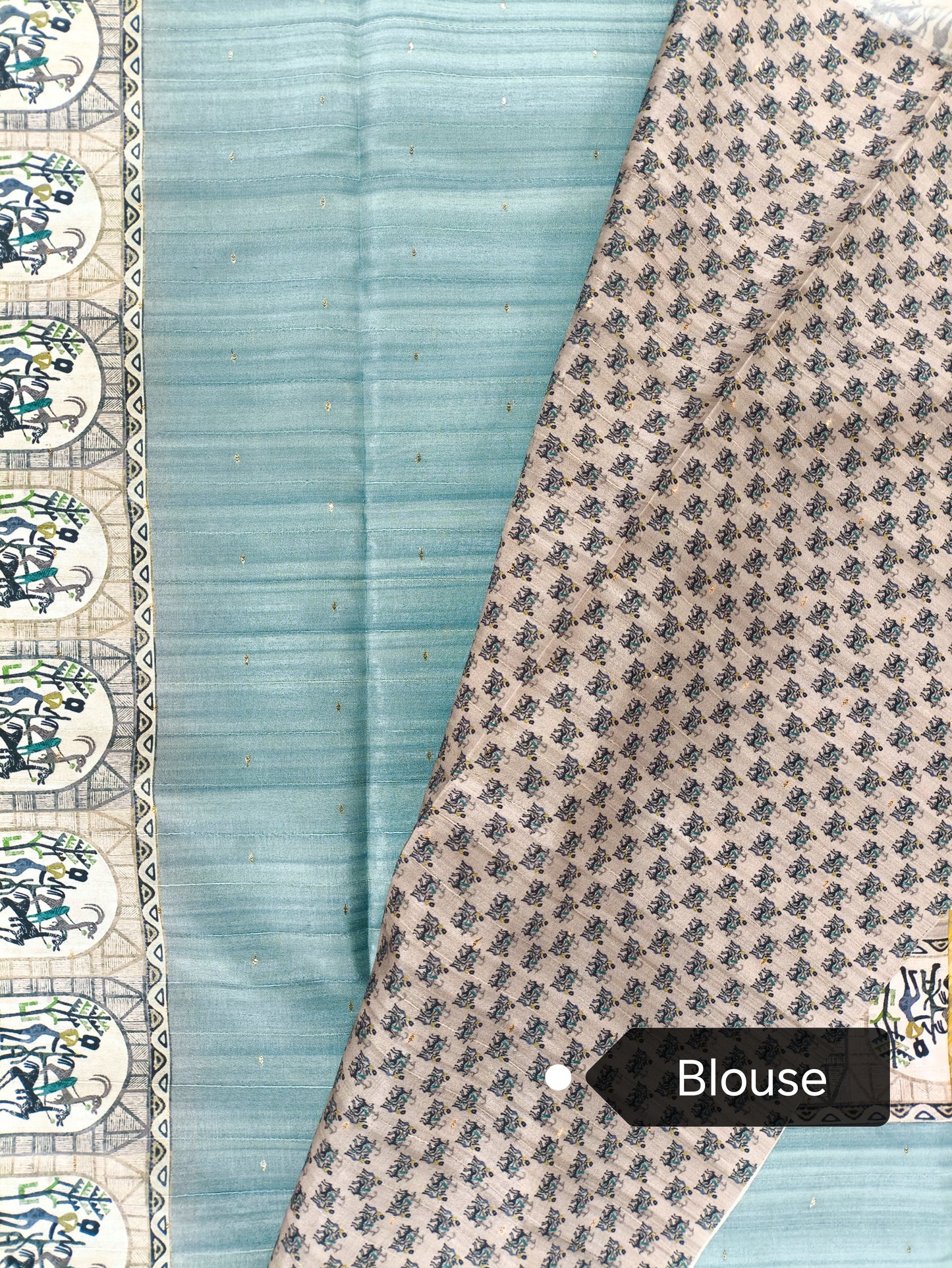 Seablue with Modern Print Saree