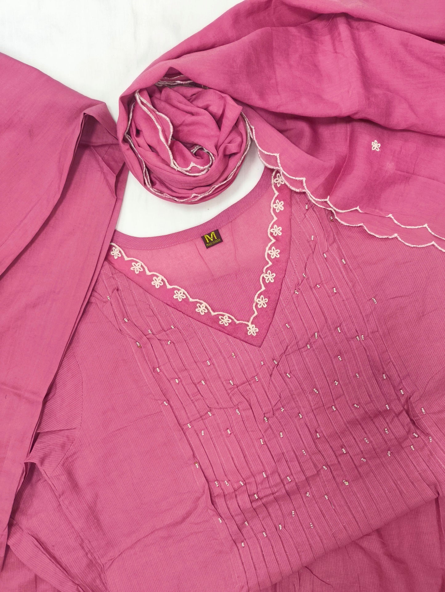 Pink Mul Cotton Embroidered Suit Set