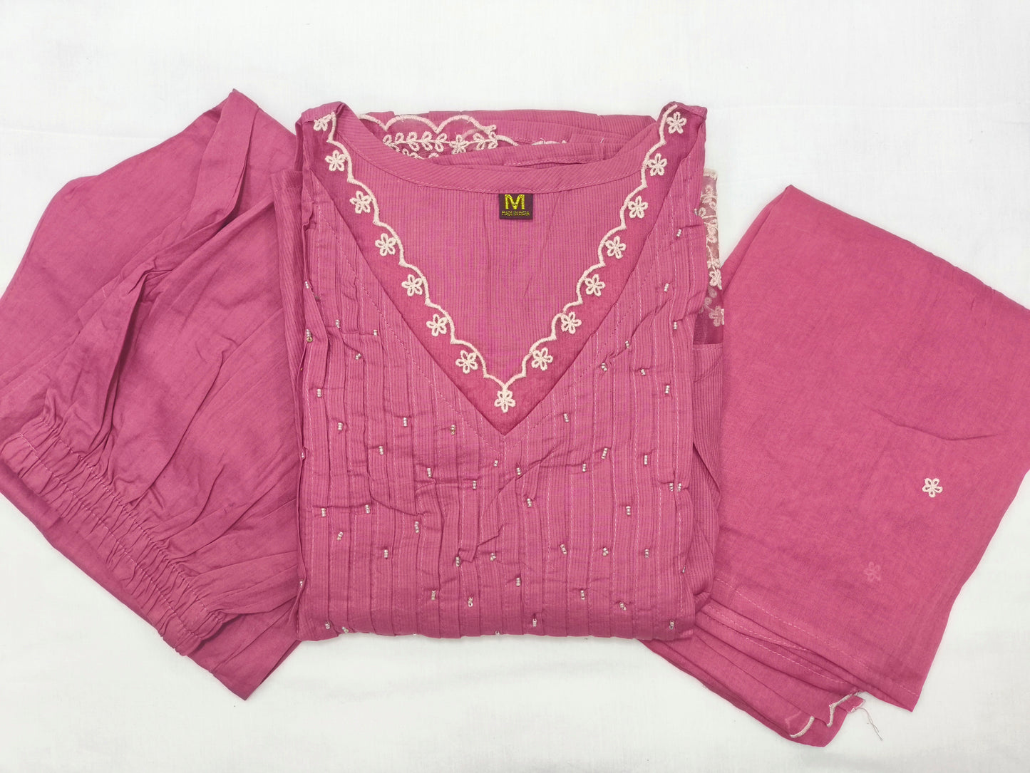Pink Mul Cotton Embroidered Suit Set
