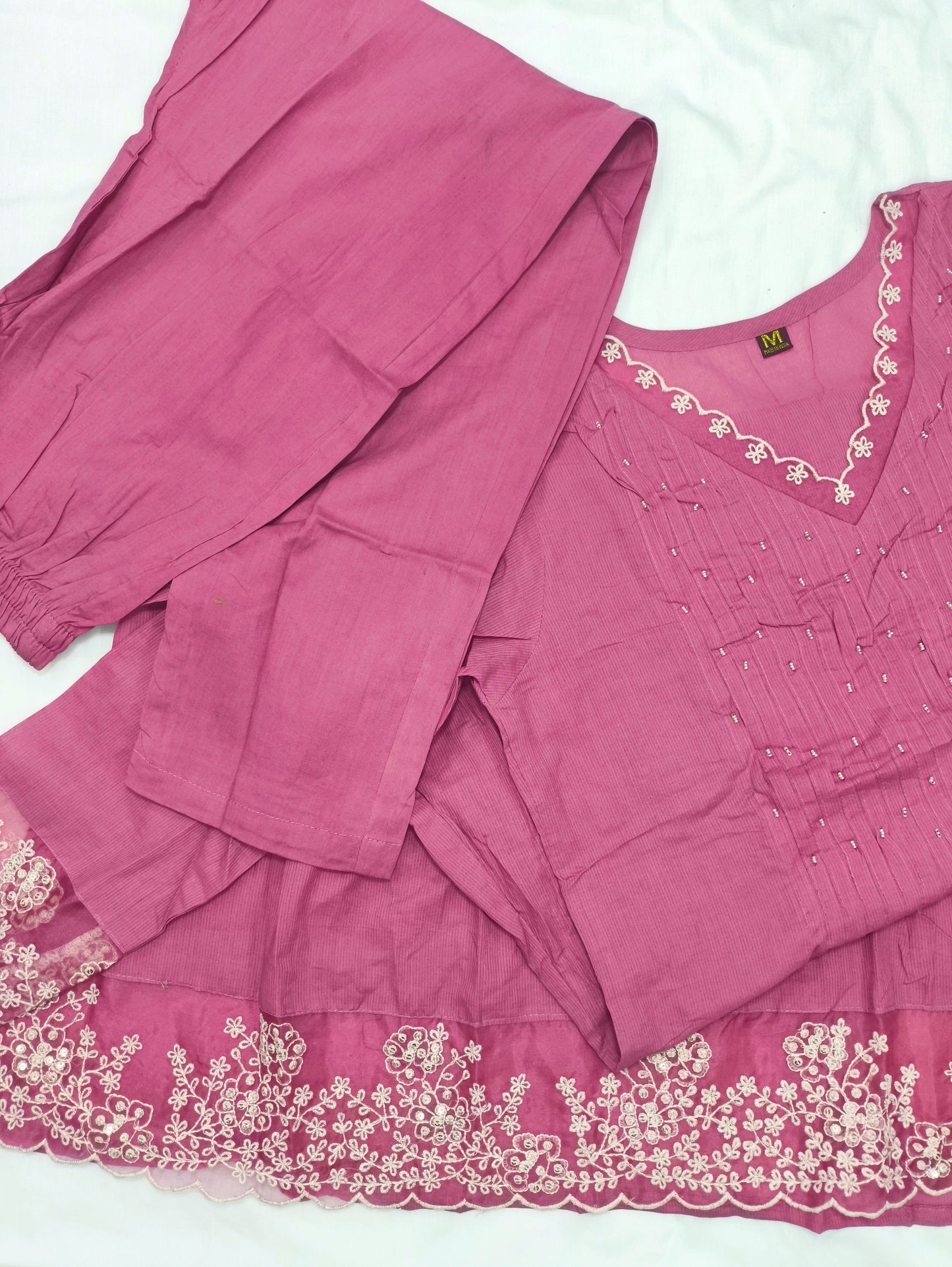 Pink Mul Cotton Embroidered Suit Set