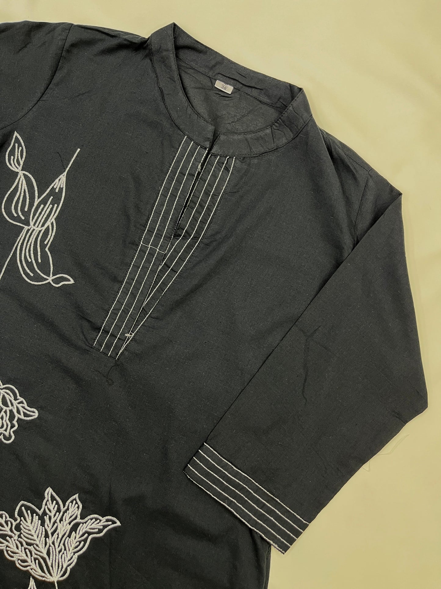 Black Floral Threadwork A-line Kurta Pant