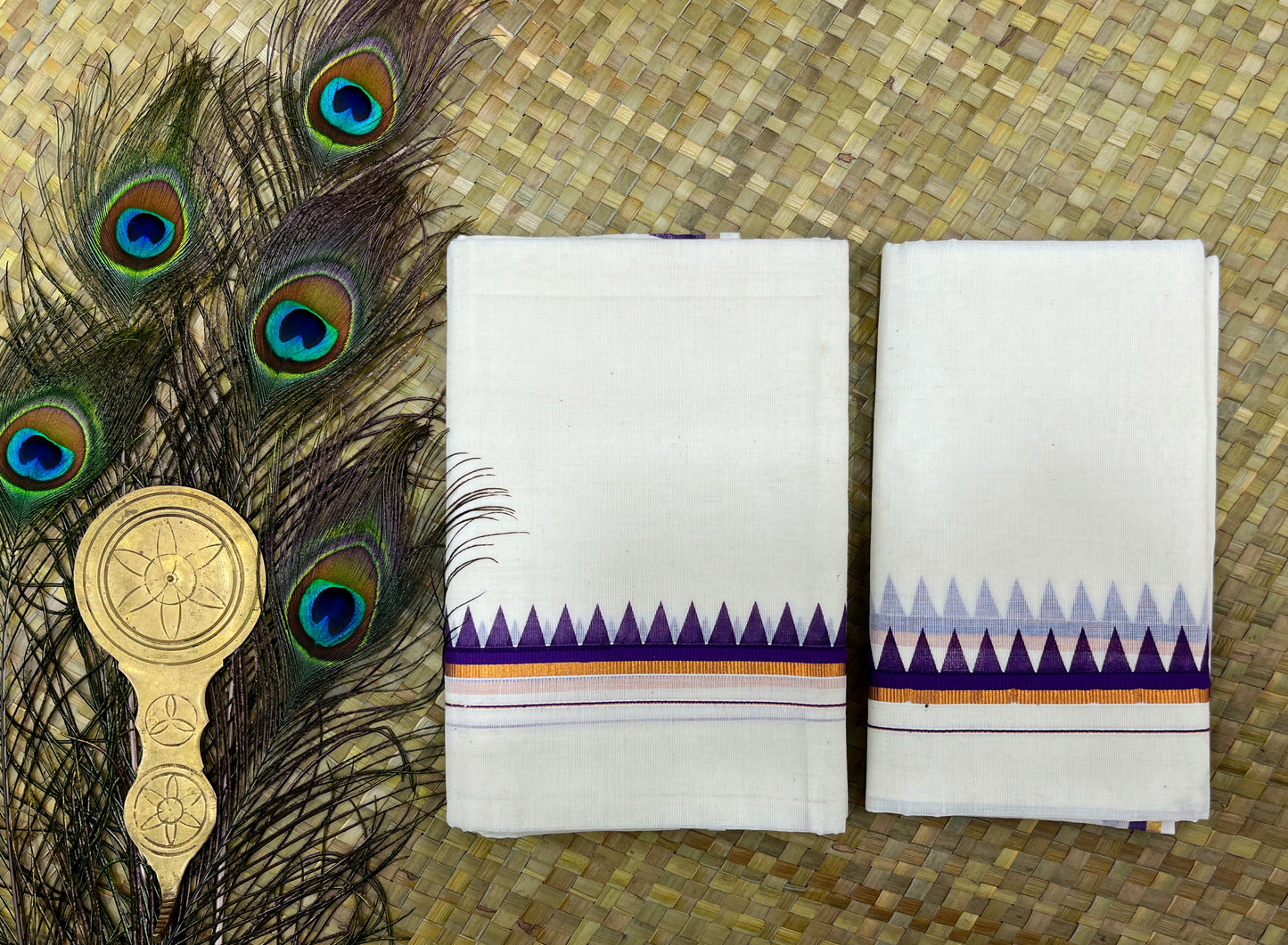 Purple Temple Print Set Mundu