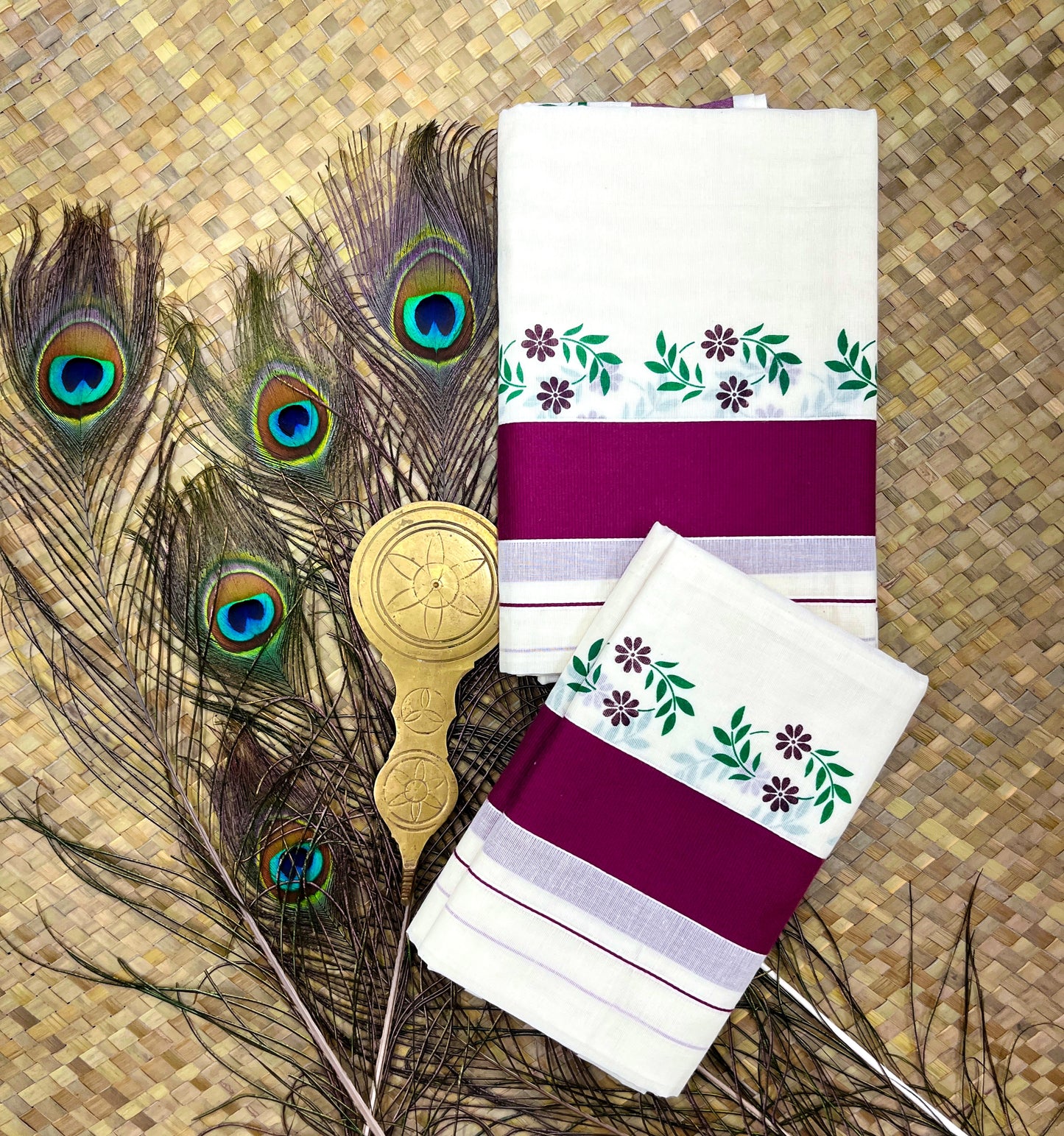 Vadamalli & Green Floral Printed Set Mundu