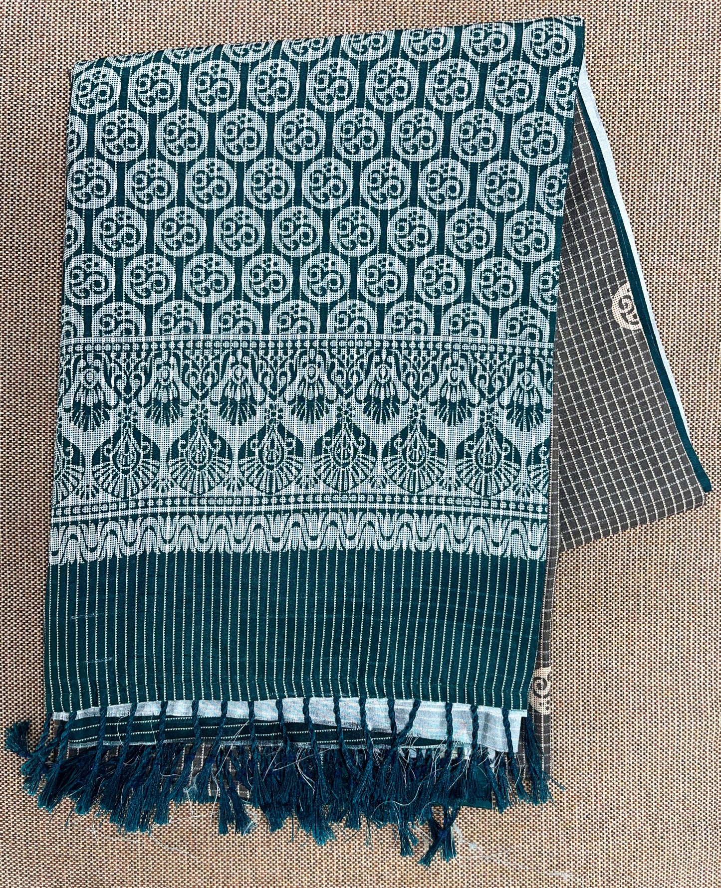 Green & Brown Checked Pattern Saree