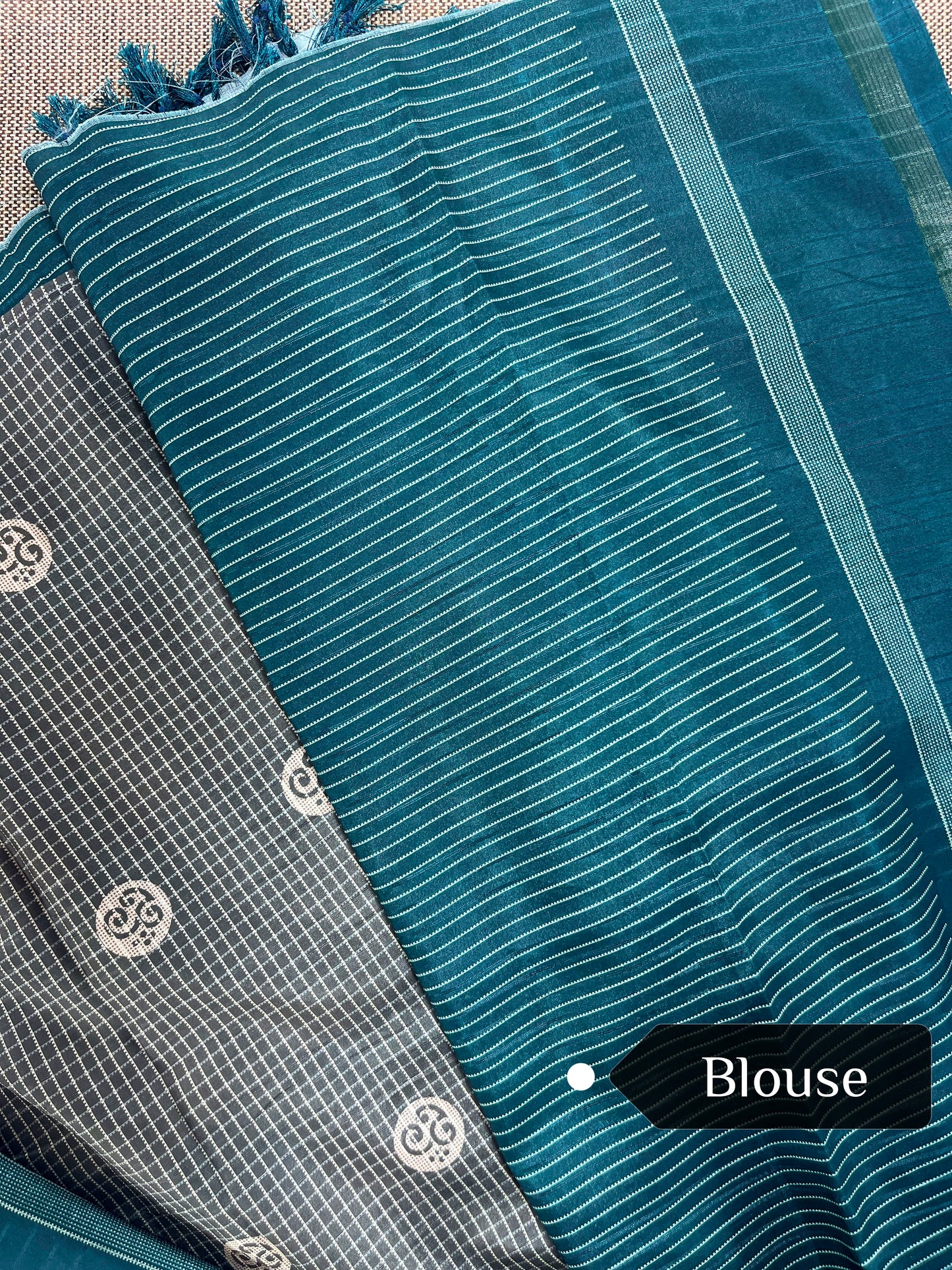 Green & Brown Checked Pattern Saree