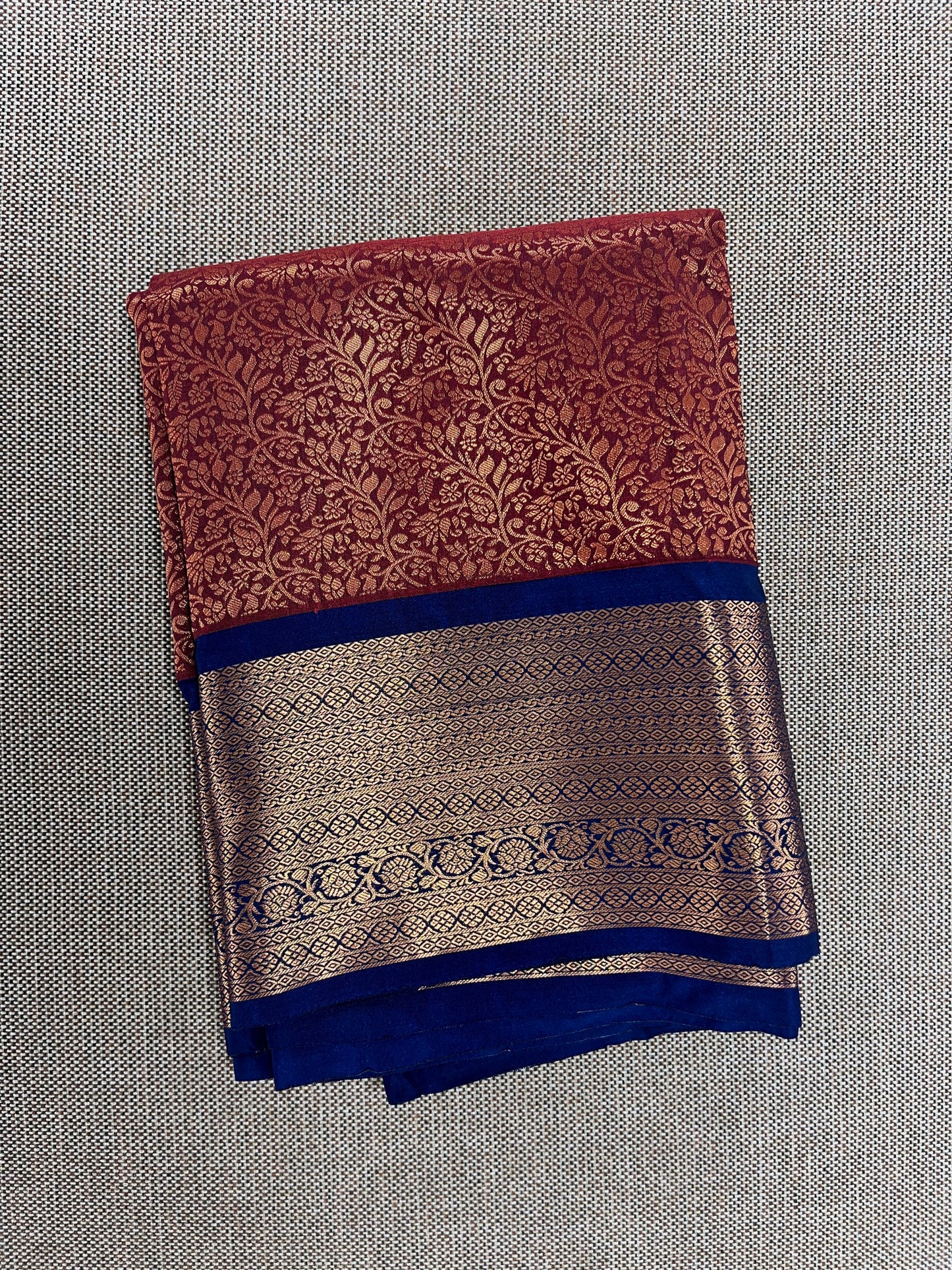 Red Semi-Silk Saree with Royal Blue Border