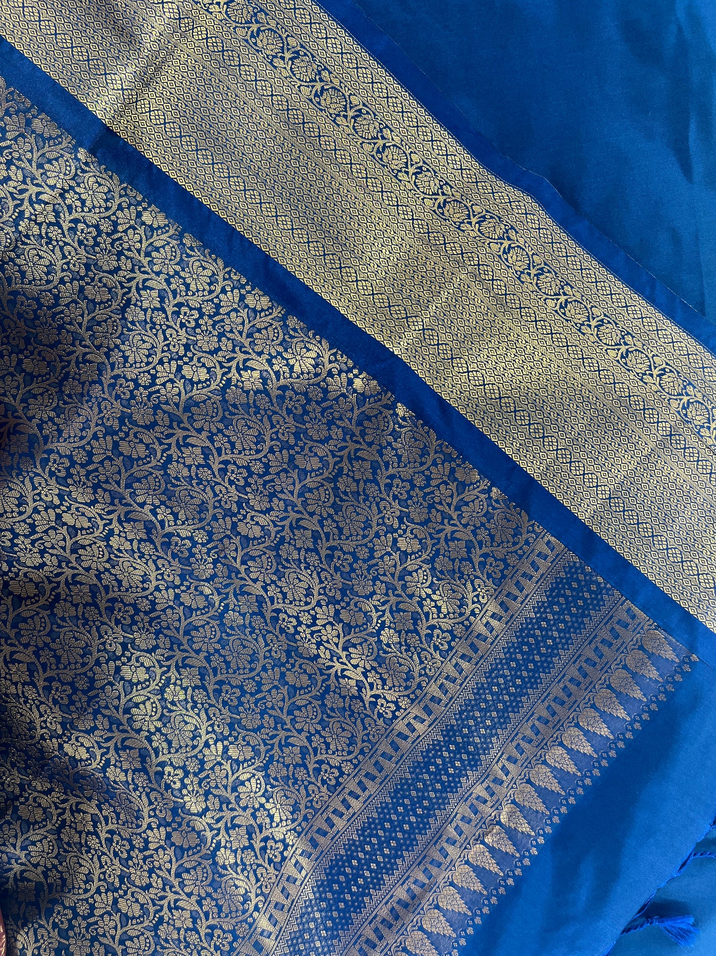 Red Semi-Silk Saree with Royal Blue Border