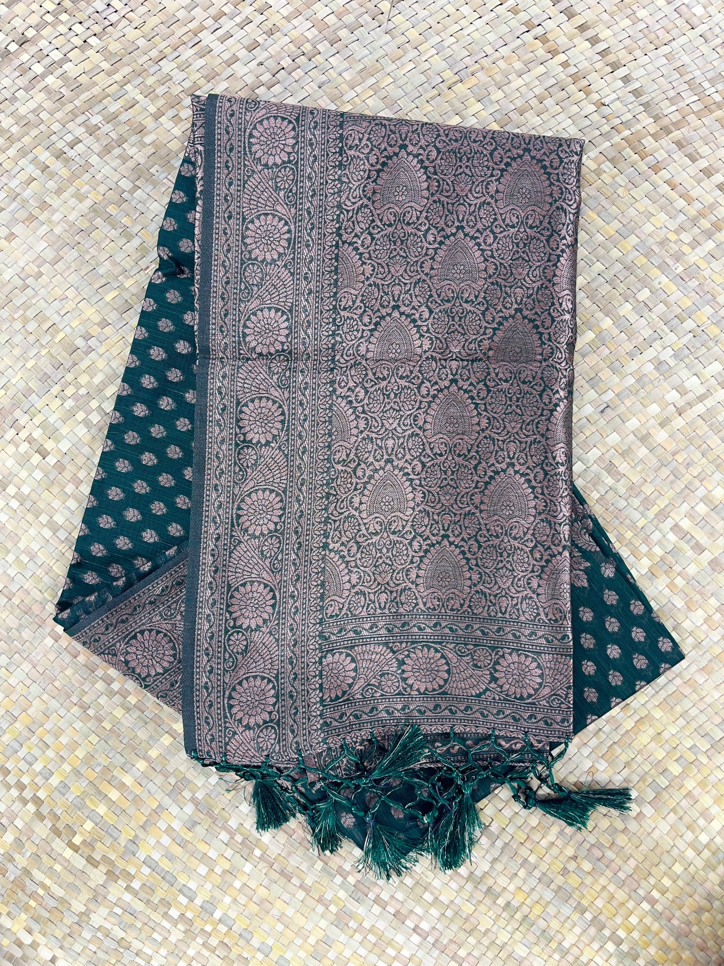 Dotted Print Saree Bottle Green