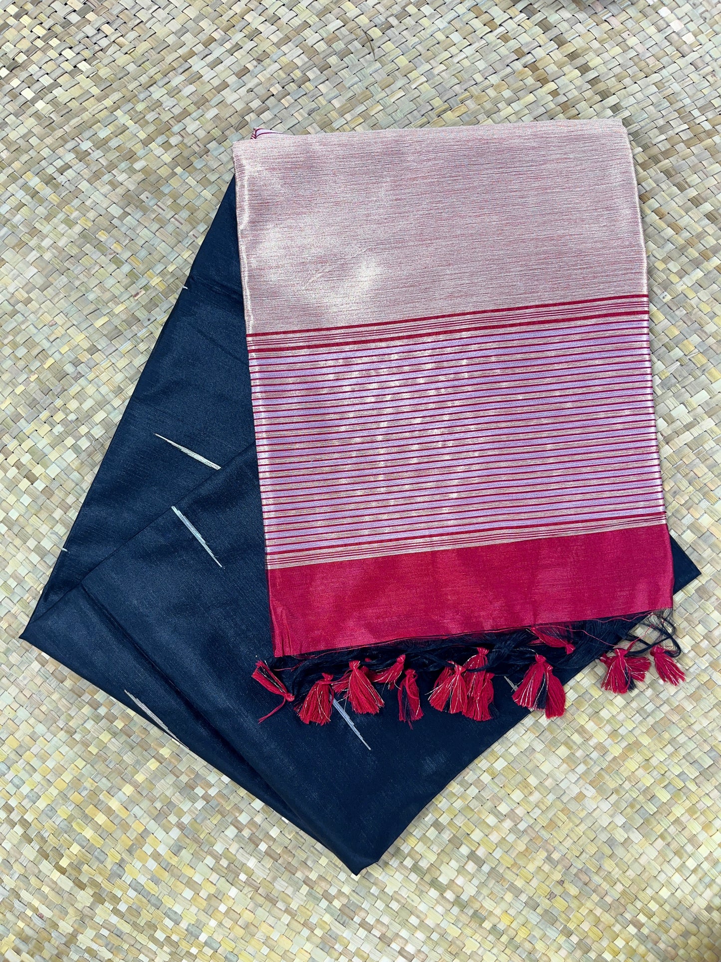 Black Maroon Ivory Cotton Saree