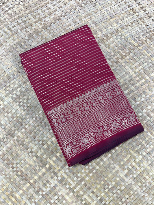 Line Printed Saree - Maroon