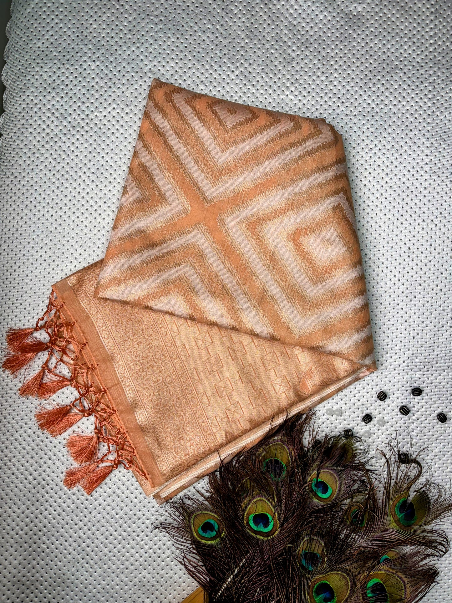 Linen Cotton Saree - Peach