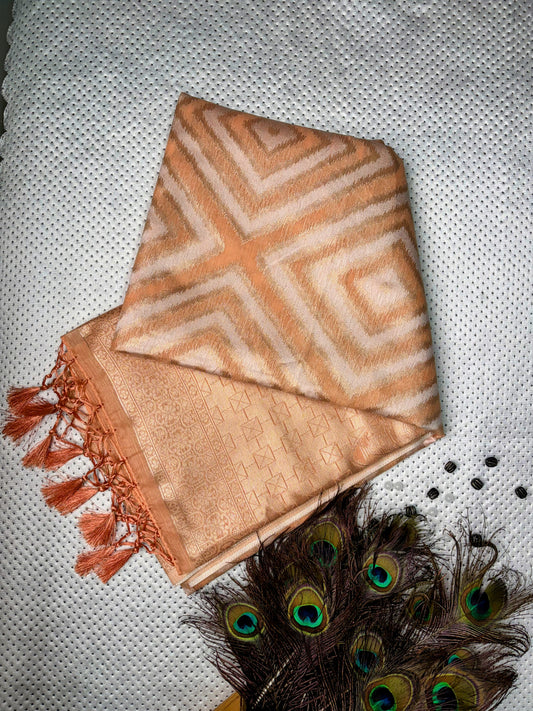Linen Cotton Saree - Peach