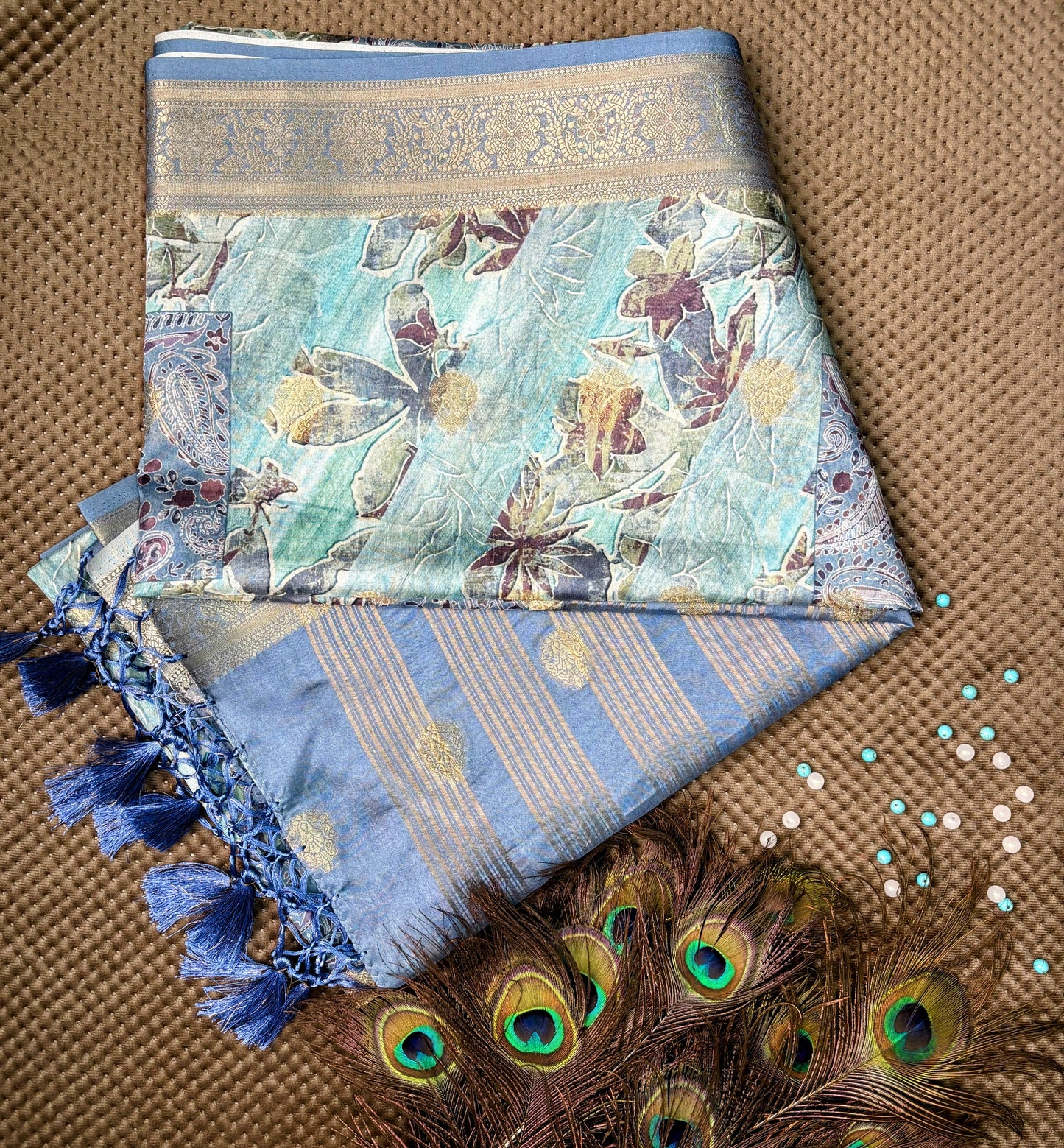 Marble Printed Saree - blue
