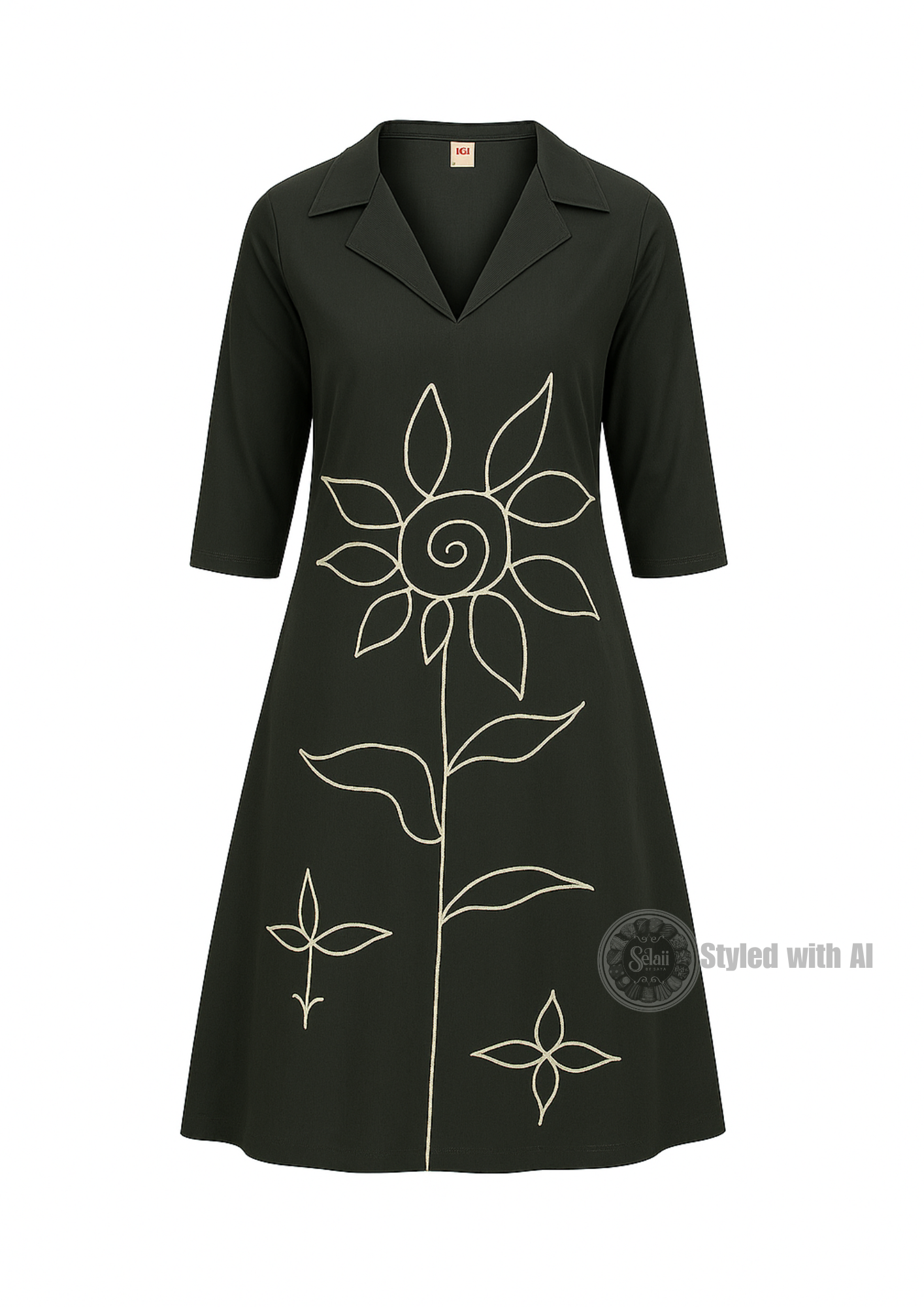 Charcoal Green Embroidered Dress