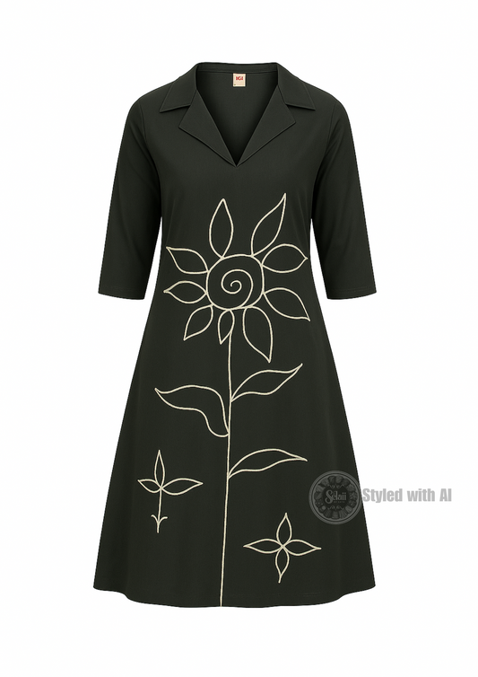 Charcoal Green Embroidered Dress