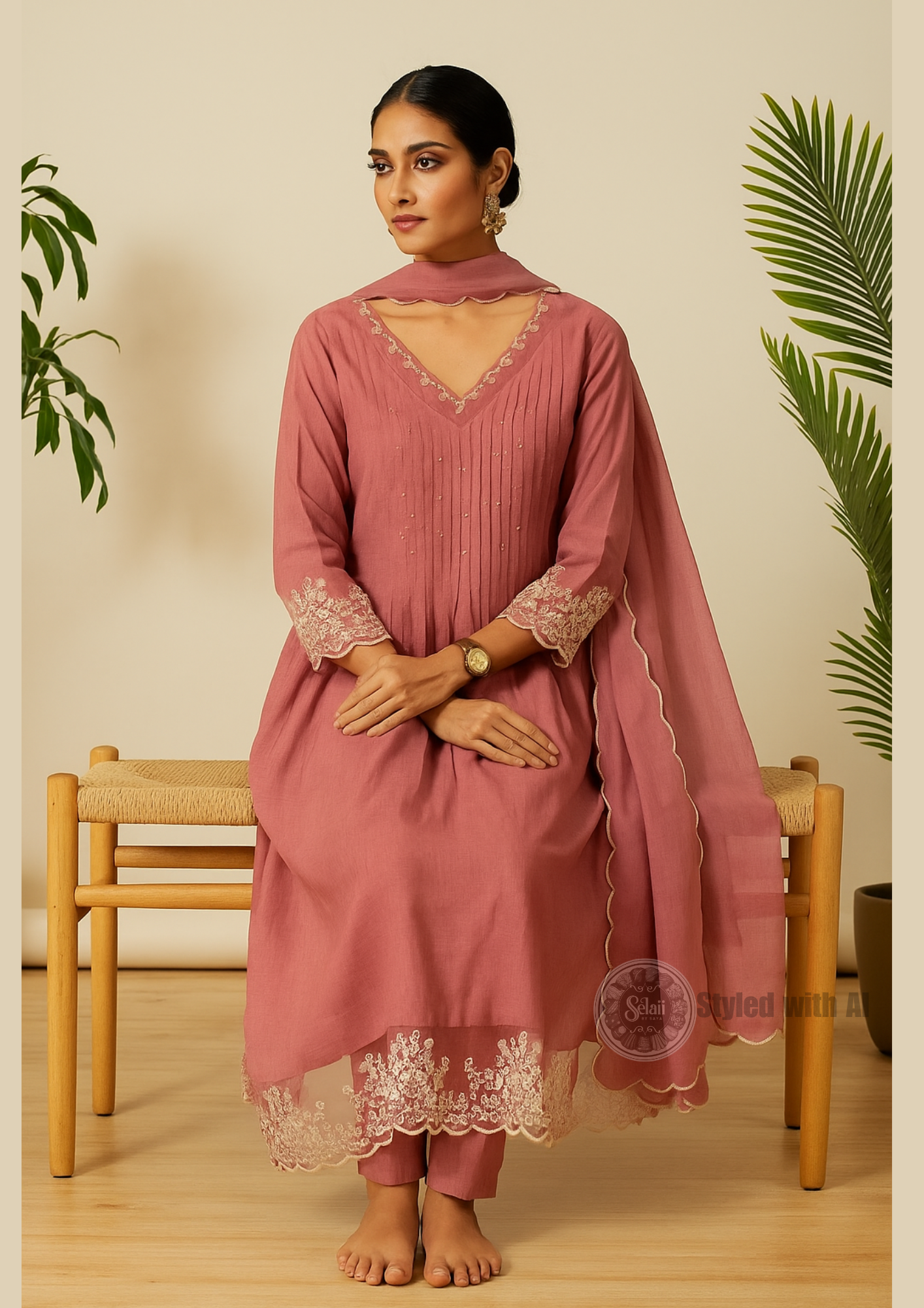 Pink Mul Cotton Embroidered Suit Set