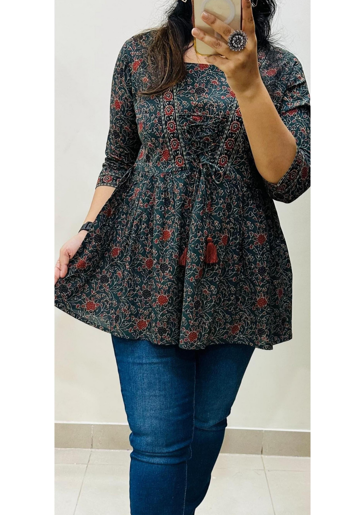 Printed Green Short Kurti