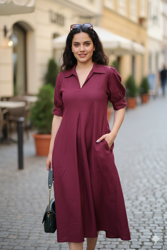 Maroon Midi Dress