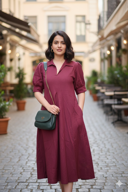 Maroon Midi Dress