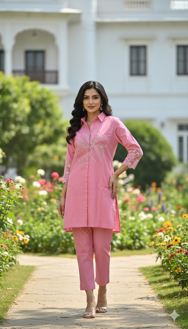 Soft Pink Embroidered Co-ord Set