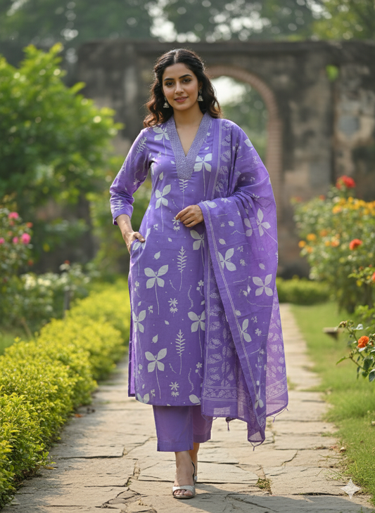Lilac Floral Print Suit Set