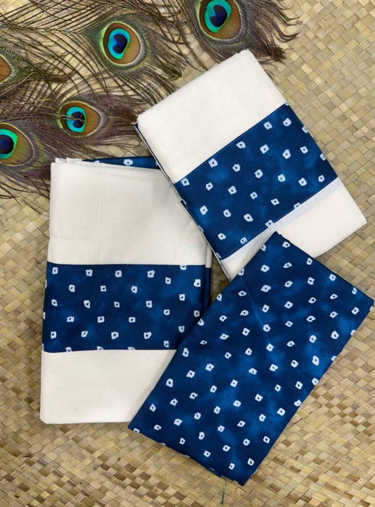 Blue Bandhani Printed Set Mundu and Blouse