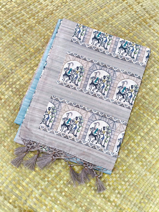 Seablue with Modern Print Saree