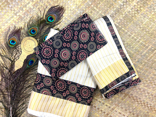 Black Ajrakh Printed Dhawani Semi Stitched Set