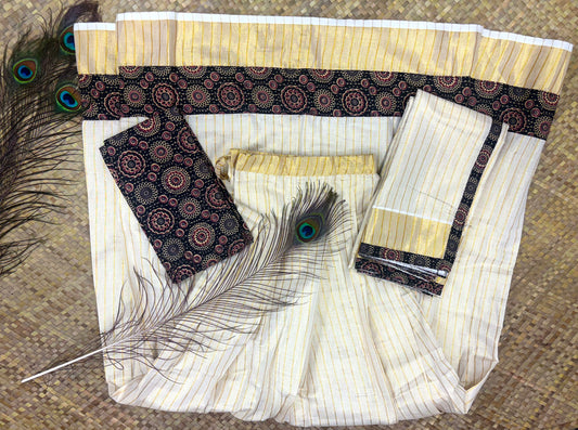 Black Ajrakh Printed Dhawani Semi Stitched Set