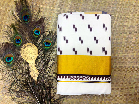 Golden Zari with Brown Print Set Saree