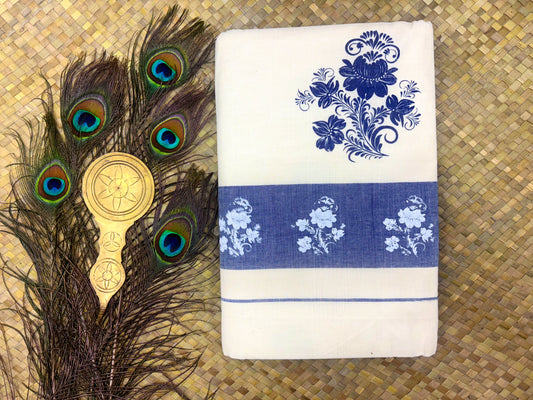 Blue Floral Print Set Saree