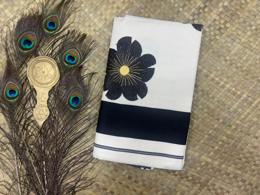 Black Flower Embroidery Set Saree