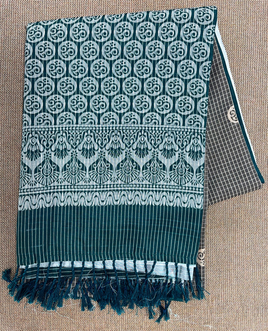 Green & Brown Checked Pattern Saree