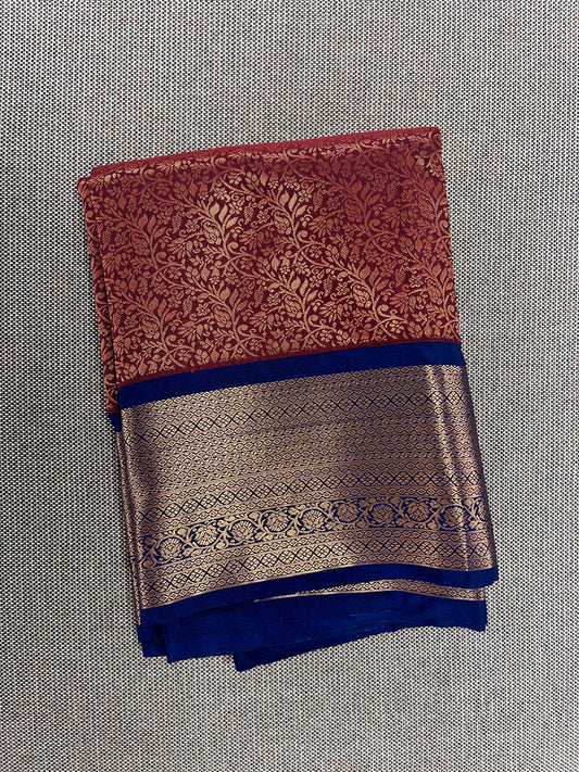 Red Semi-Silk Saree with Royal Blue Border