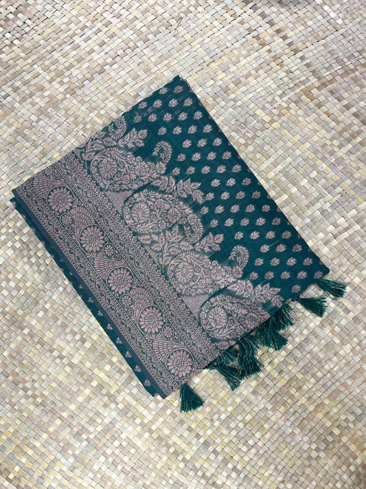 Dotted Print Saree Bottle Green