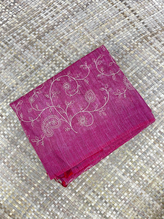 Pink Saree with Floral Embroidery Work