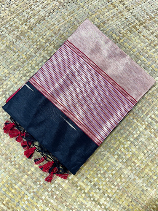 Black Maroon Ivory Cotton Saree