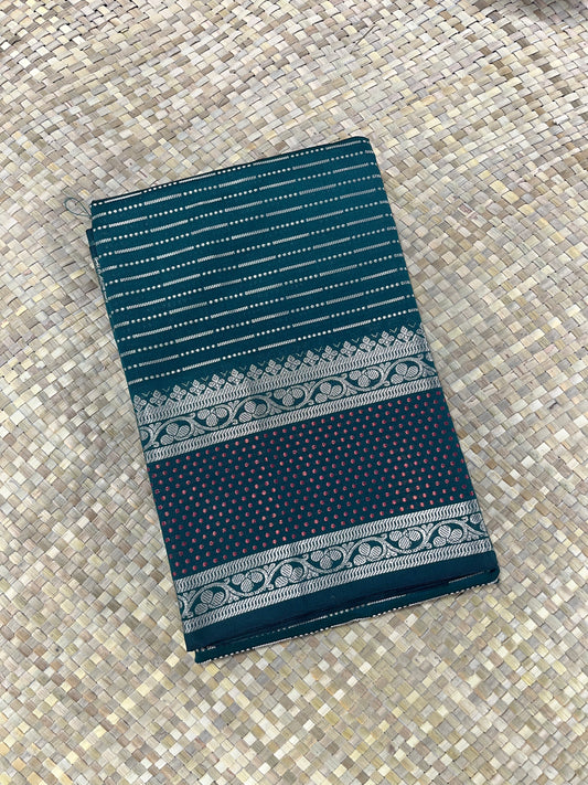 Line Printed Saree - Bottle Green
