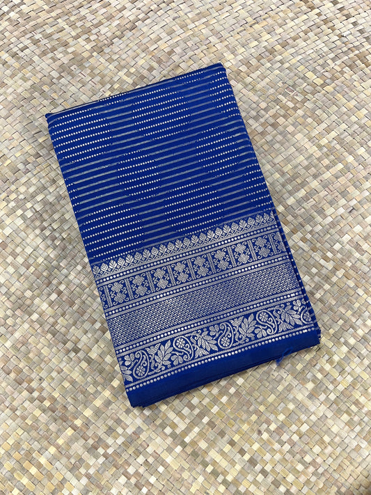 Line Printed Saree - Blue