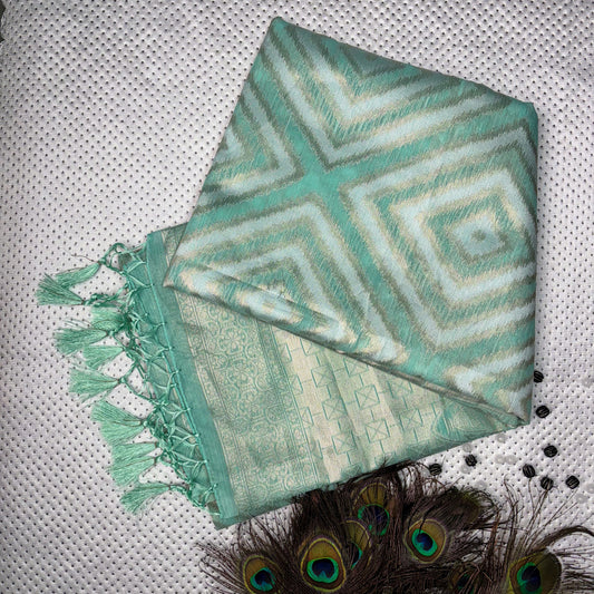 Linen Cotton Saree - Pista Green