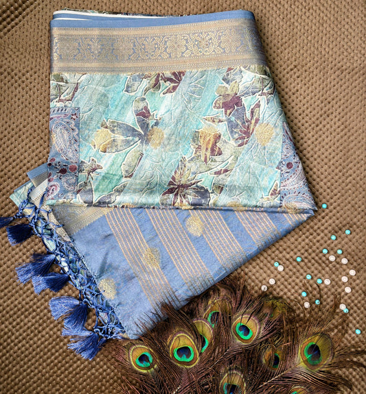 Marble Printed Saree - blue