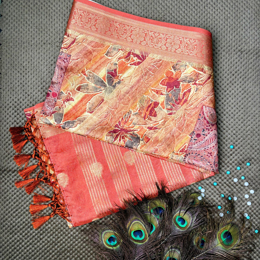 Marble Printed Saree - orange