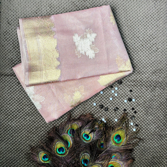 Printed Tissue Saree - Pastel Pink